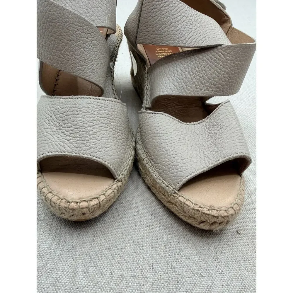 kanna Taupe Textured Leather Espadrille Wedge Sandals